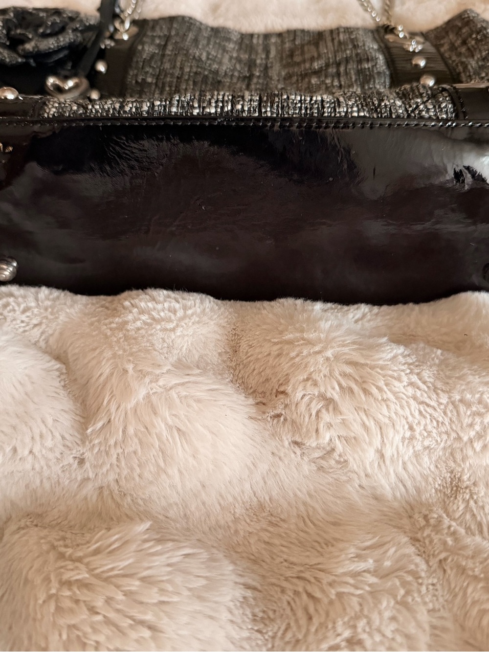 Brighton Black And White Tweed Tote Bag with Chain Handles - Picture 4 of 10